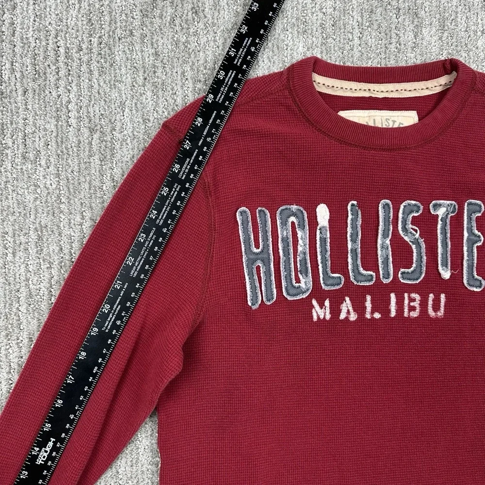 Hollister Mens Long Sleeve Thermal‎ Waffle Knit Shirt Red Logo Malibu Size Large